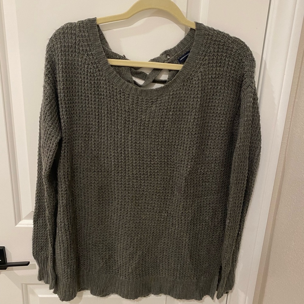 American Eagle Olive Green sweater with lace up back detail